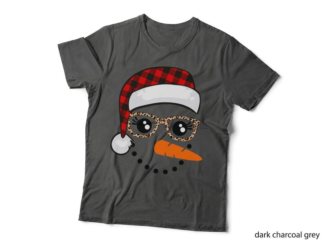 Funny Snowman Face Glasses Christmas Eyelashes Leopard Plaid T-Shirt