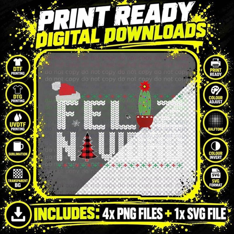 Funny Spanish Mexican Vintage Feliz Navidad Ugly Png SVG Digital Bundle