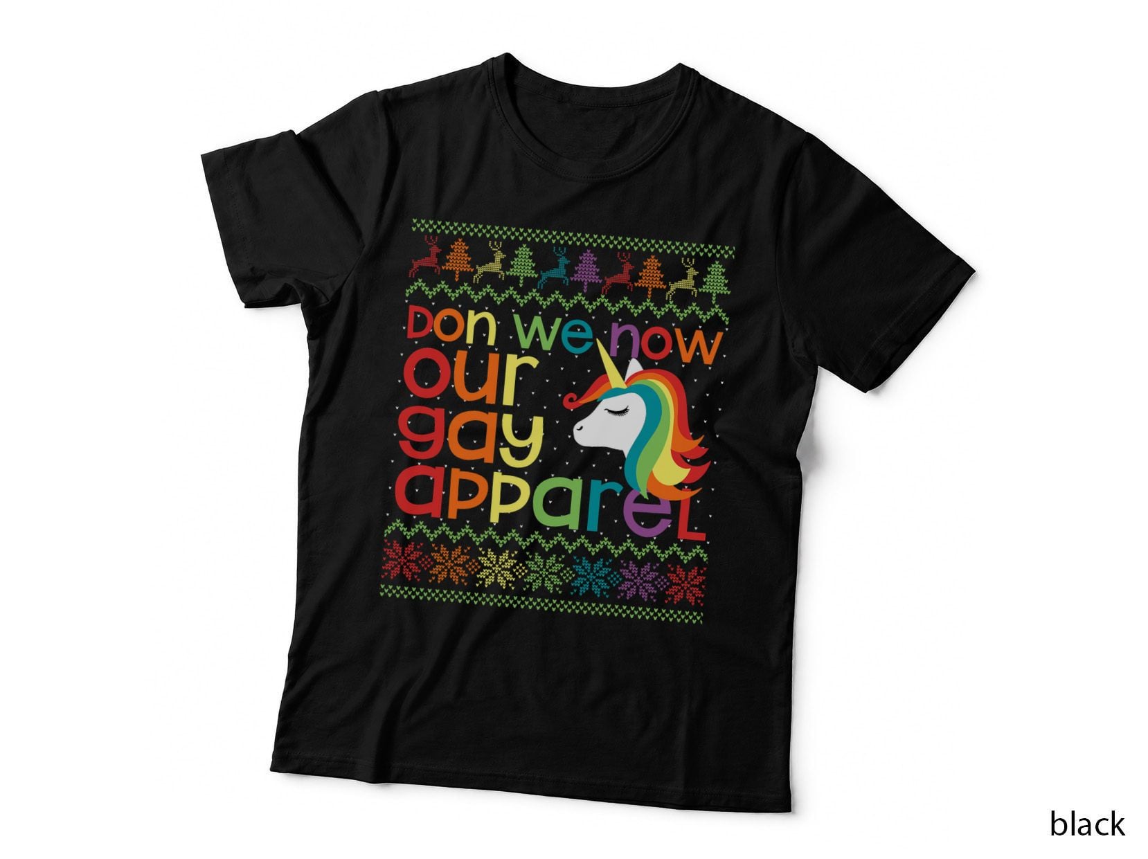 Gay Christmas Rainbow Unicorn Don We Now Our Gay Apparel T-Shirt