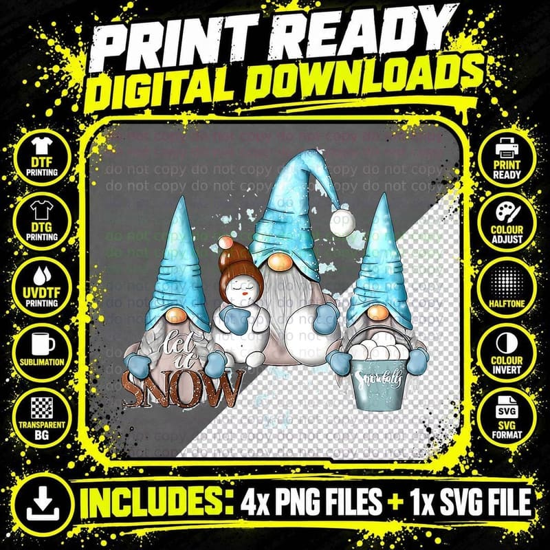 Gnomes Let It Snow Christmas Snowman Funny Family Pajama Png SVG Digital Bundle