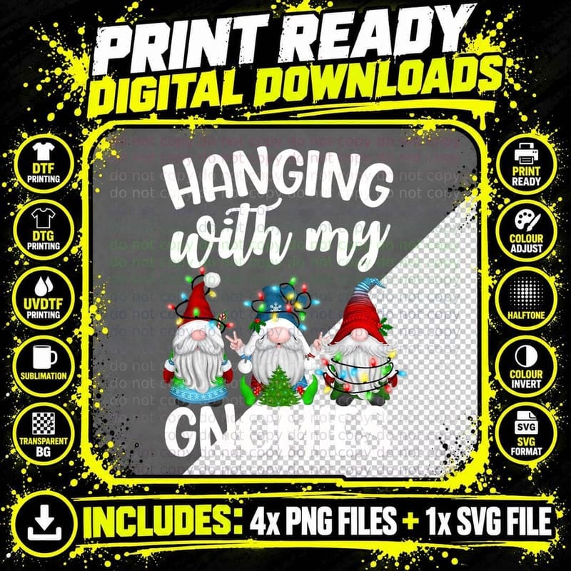 Hanging with My Gnomies Pajama, Christmas Gnome Sweat Png SVG Digital Bundle