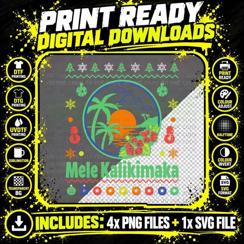 Hawaii Christmas Ugly Sweater Paradise Mele Kalikimaka Png SVG Digital Bundle