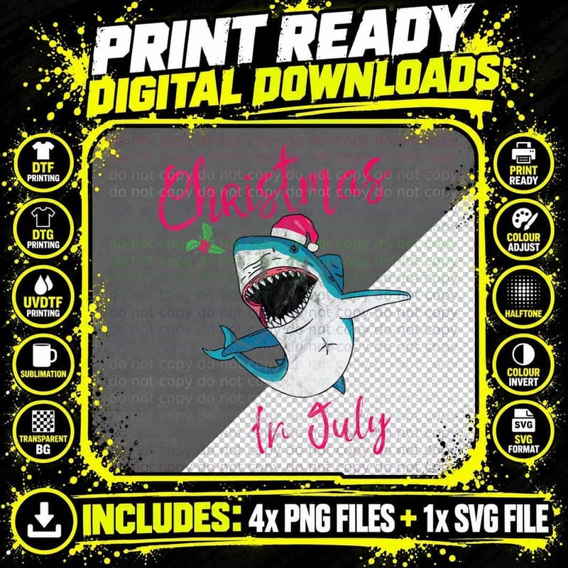 Hawaiian Santa Hat Shark Mistletoe Merry Christmas in Png SVG Digital Bundle