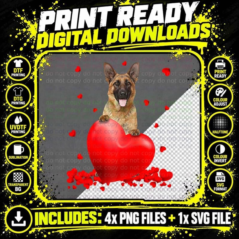 Heart German Shepherd Dog Lover Christmas Valentines Day Png SVG Digital Bundle