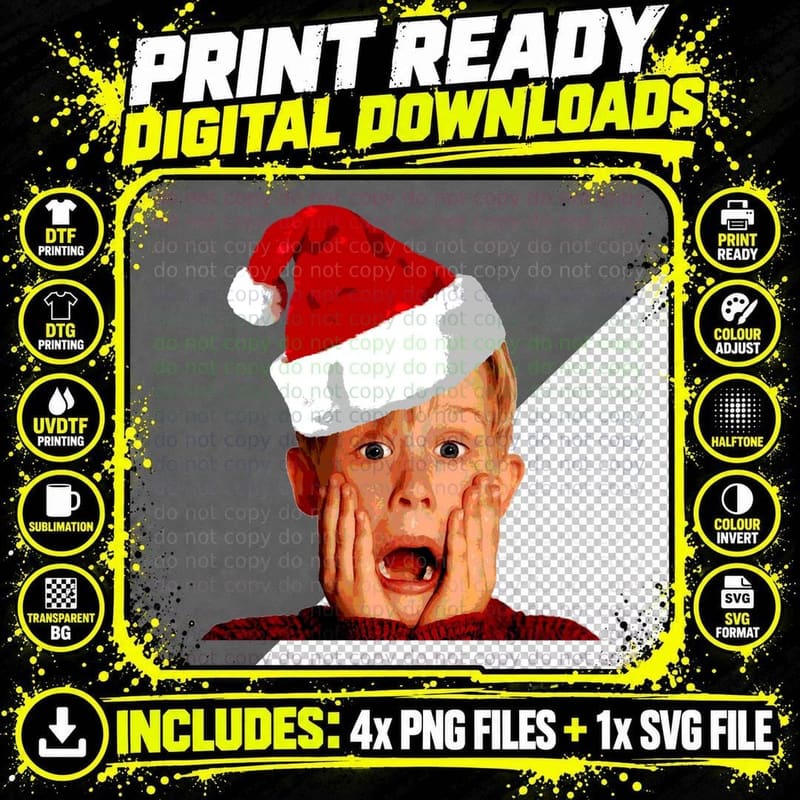 Home Alone Santa Hat Macaulay Culkin Christmas Holiday Png SVG Digital Bundle