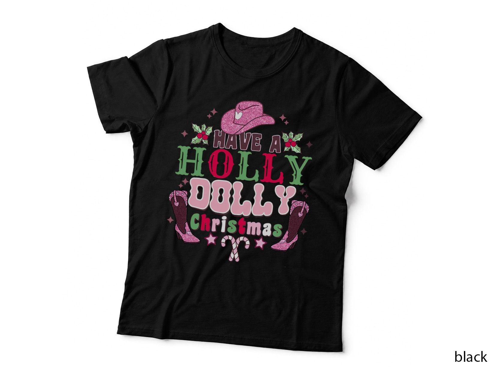 Hooolly Christmas Dooolly, Retro Holly Xmas Jolly Vibes T-Shirt