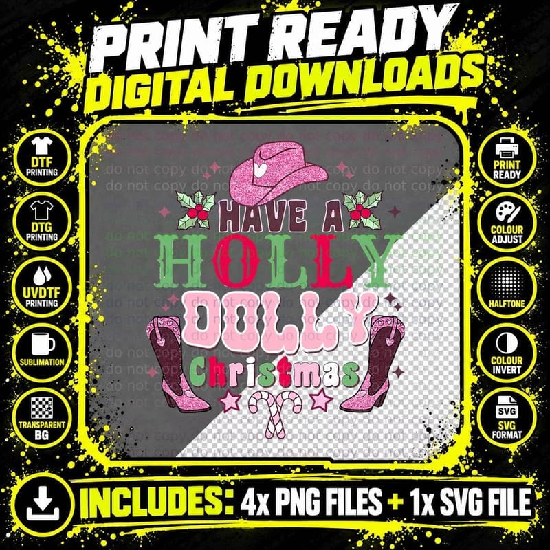 Hooolly Christmas Dooolly, Retro Holly Xmas Jolly Vibes Png SVG Digital Bundle