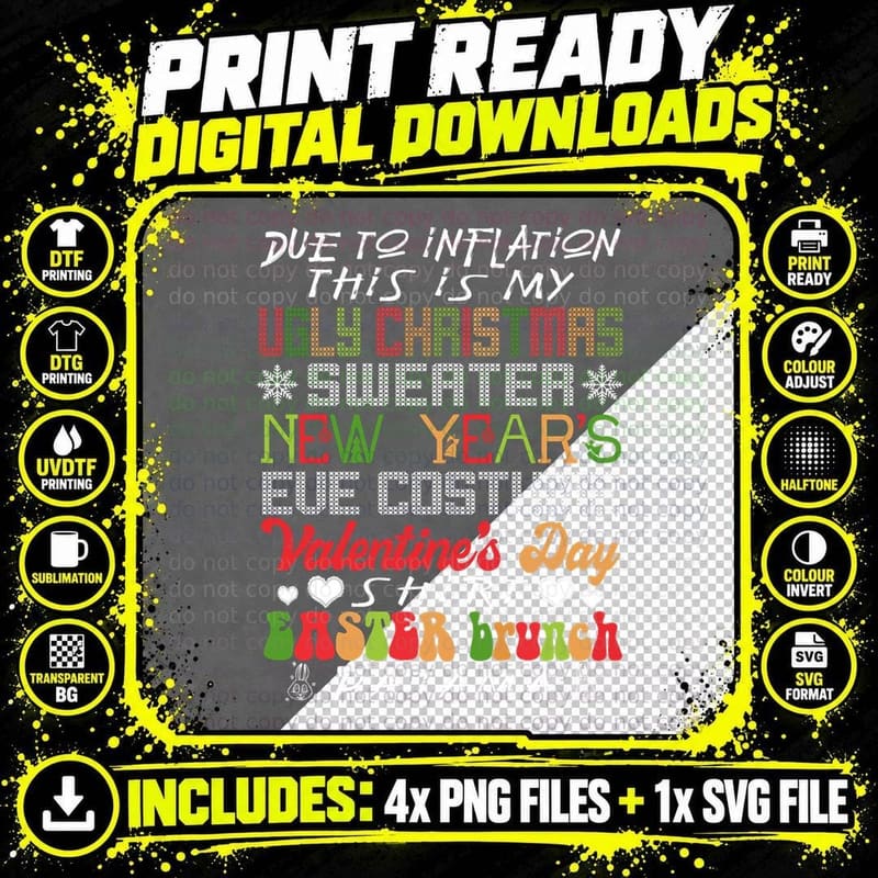 Inflation Ugly Christmas Sweater New Year Easter Png SVG Digital Bundle
