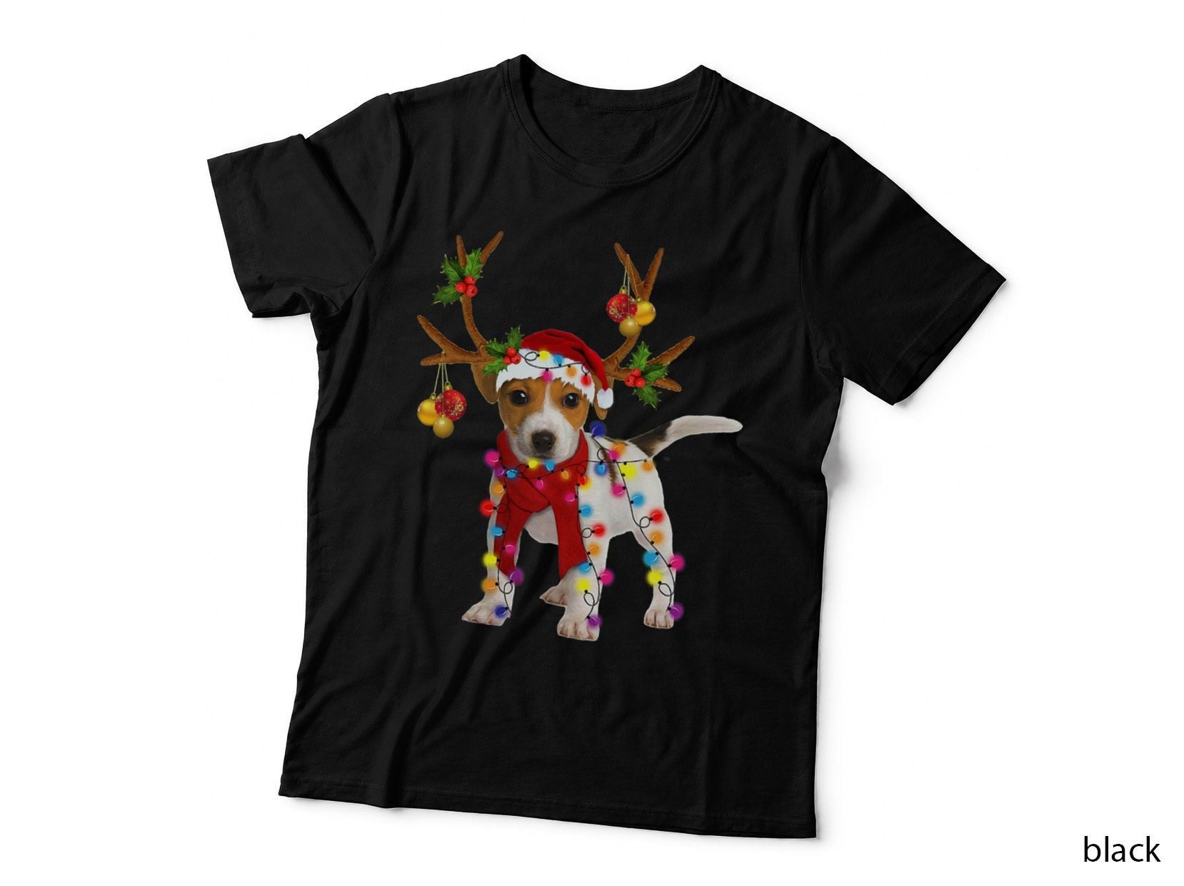Jack Russell Dog Gorgeous Reindeer Christmas Lights Tree Dog Scarf Xmas T-Shirt