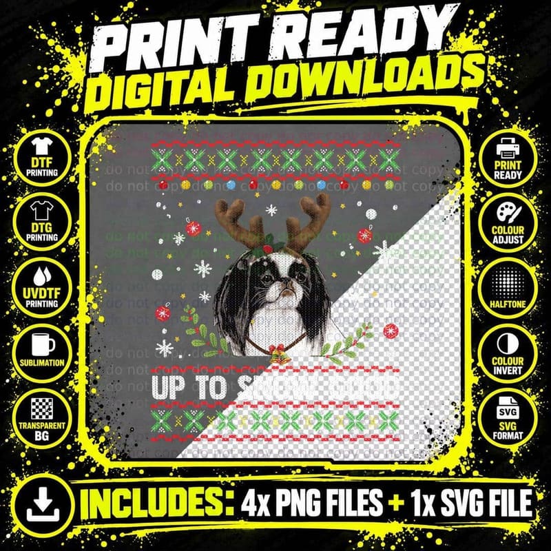 Japanese Chin Dog Reindeer Ugly Christmas Sweater T-Shirt Png SVG Digital Bundle