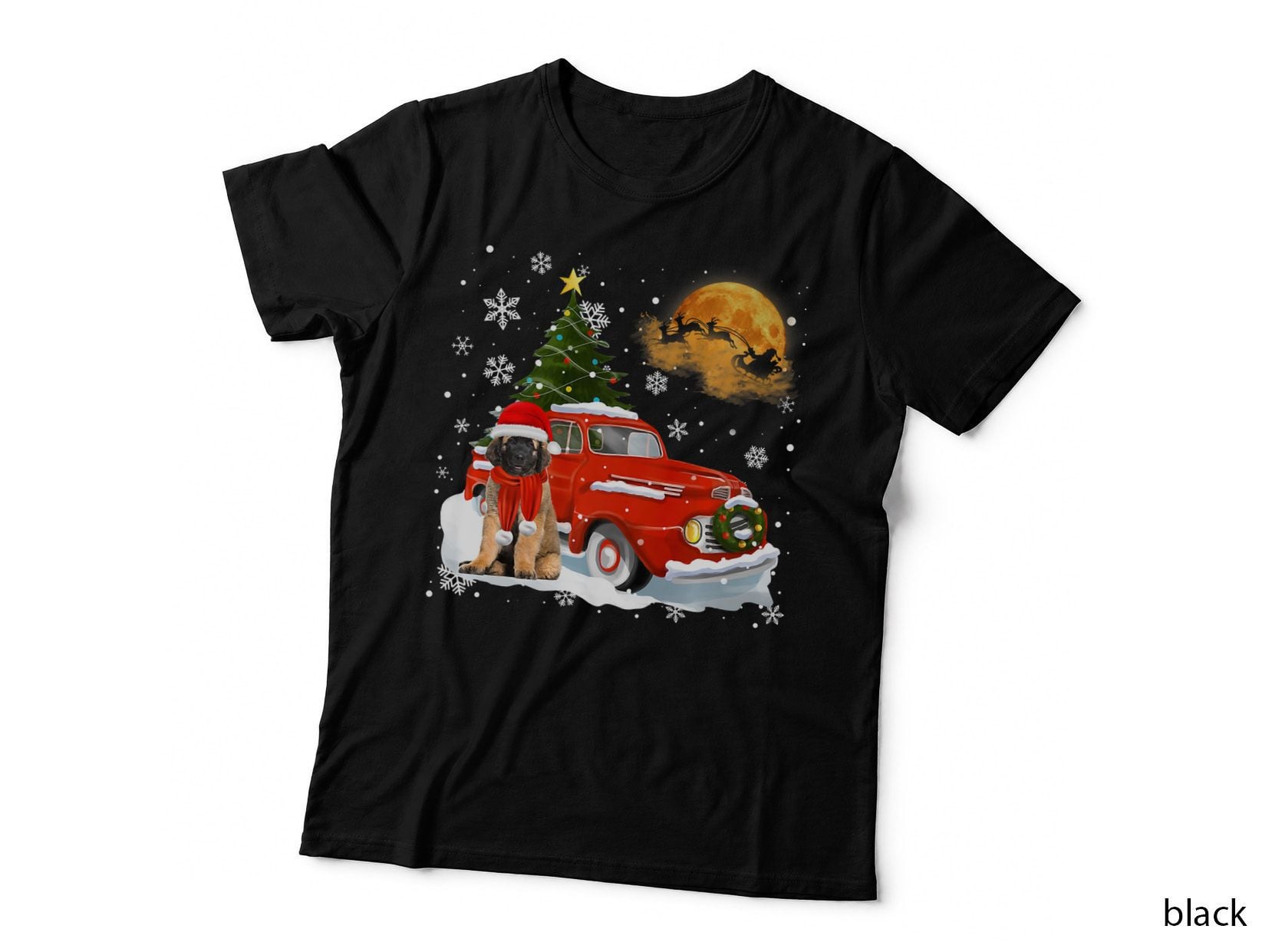 Leonberger Vintage Wagon Red Truck Christmas Tree Pajamas T-Shirt, Gift Tee