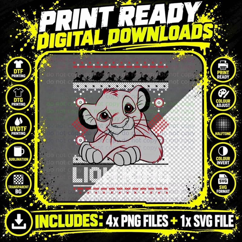 Lion King Simba Ugly Christmas Sweater Design Hoodie Png SVG Digital Bundle