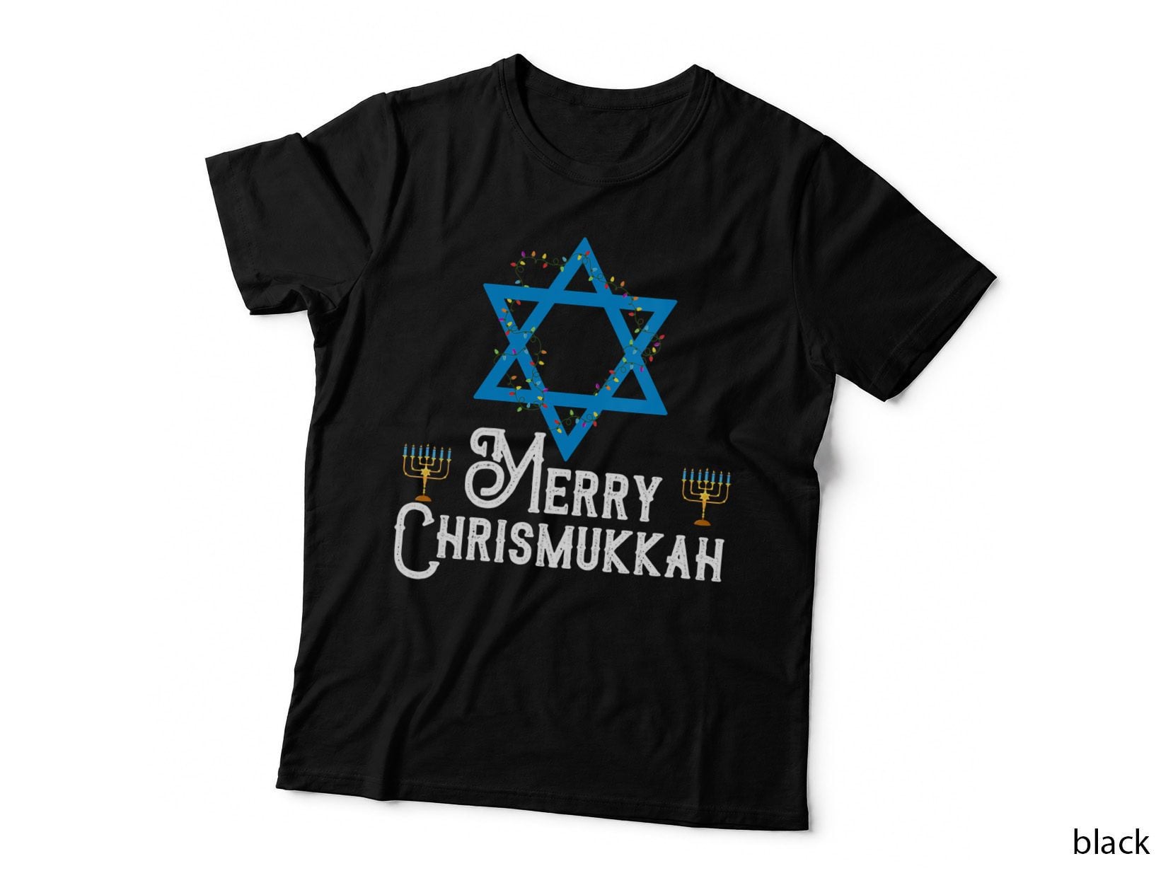 Merry Chrismukkah Funny Hanukkah Xmas Lights Retro Christmas T-Shirt, Gift Tee