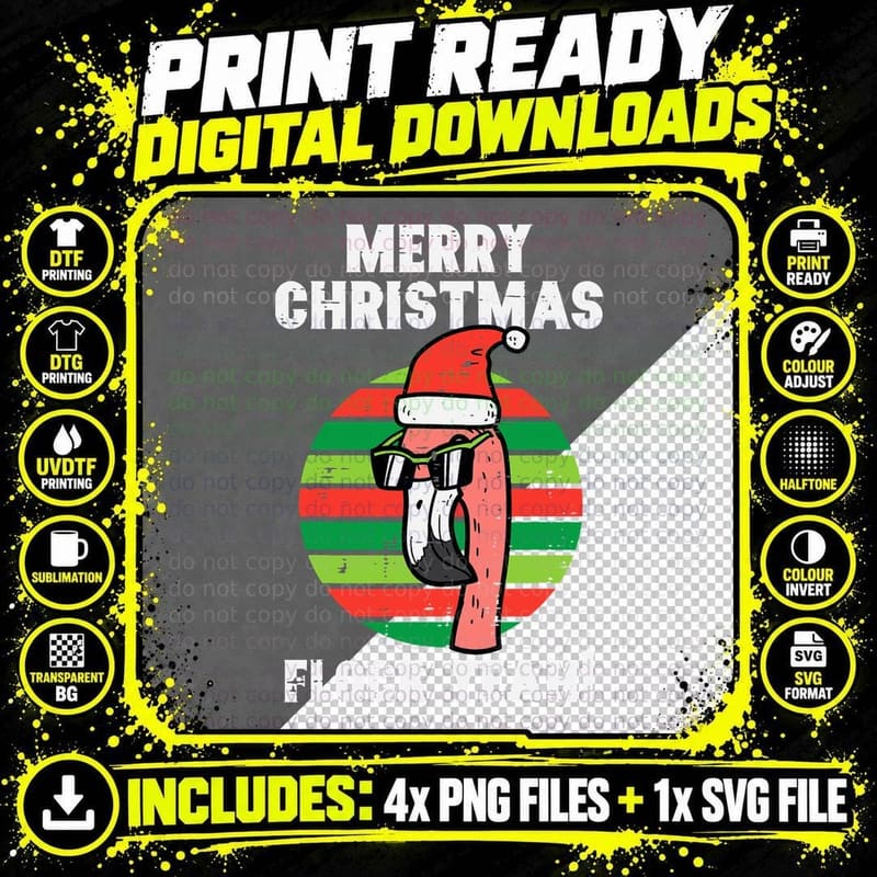 Merry Christmas Flamingo Retro Funny Xmas Men Women Kids Png SVG Digital Bundle