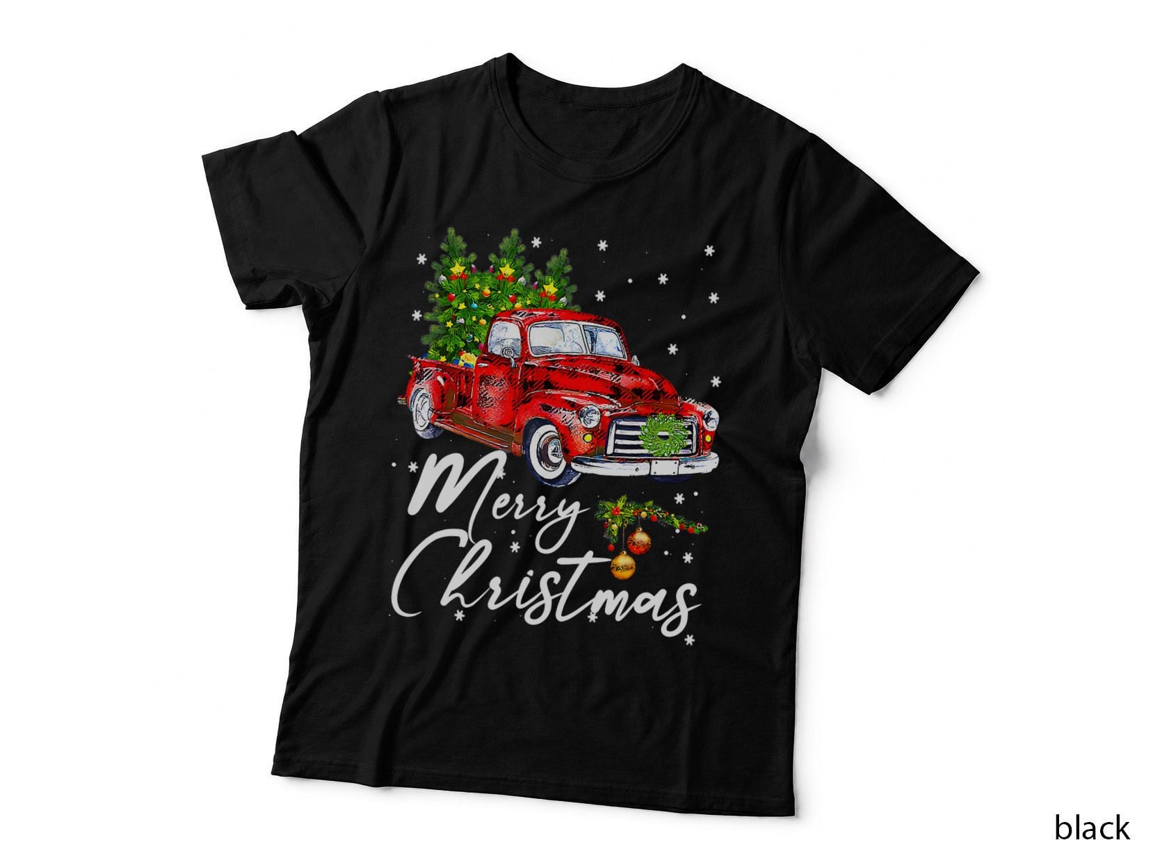 Merry Christmas Vintage Wagon Red Truck Pajama Family Party T-Shirt