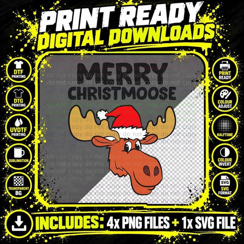 Merry Christmoose Funny Moose Christmas Hat Moose T-Shirt Png SVG Digital Bundle