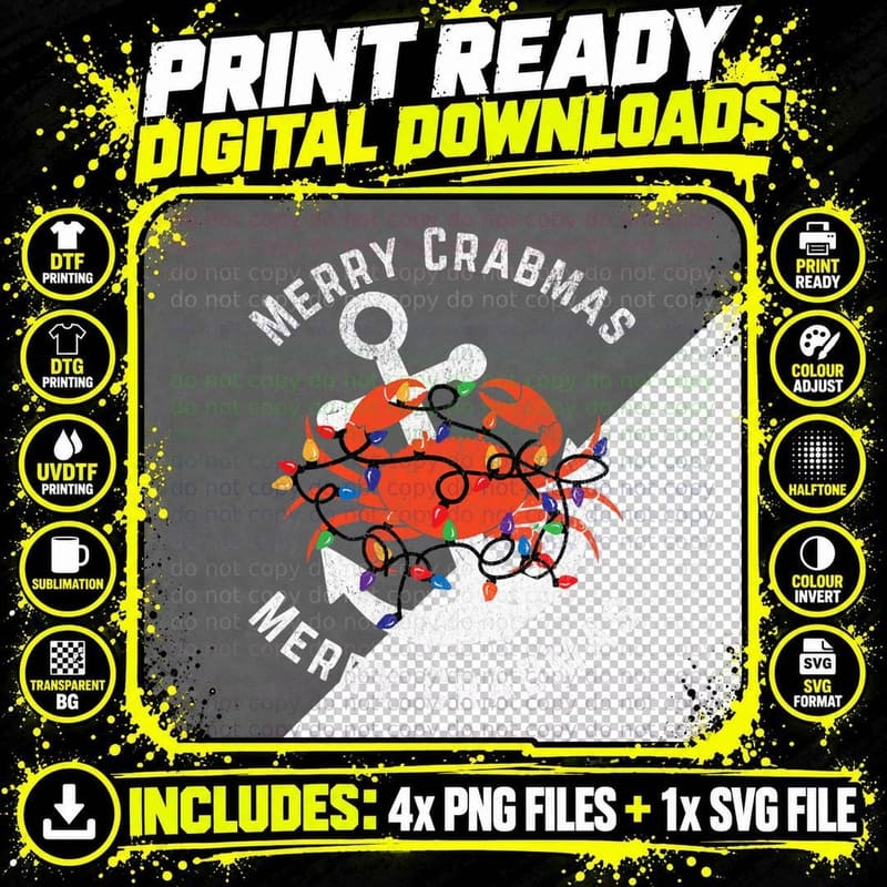 Merry Crabmas Crustacean Core Funny Nautical Christmas Png SVG Digital Bundle