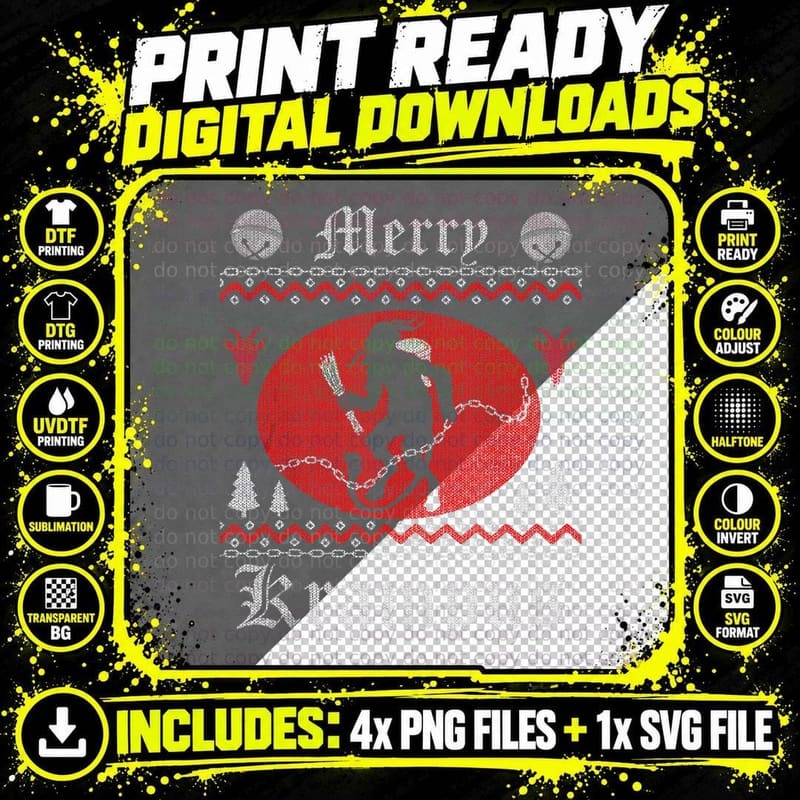 Merry Krampus Christmas Xmas Horror Ugly Sweater Evil Png SVG Digital Bundle