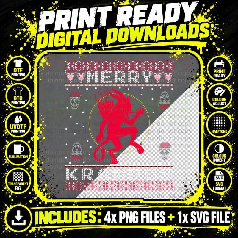 Merry Krampus Christmas Xmas Horror Ugly Sweater Evil Png SVG Digital Bundle