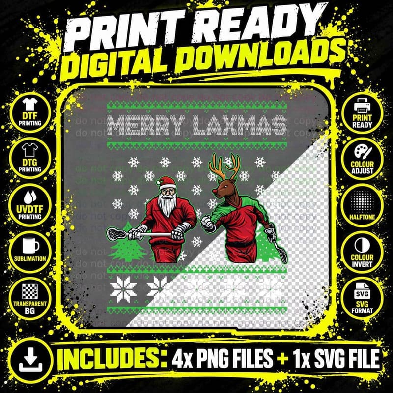 Merry Laxmas Christmas Santa Reindeer Lacrosse Lax Png SVG Digital Bundle