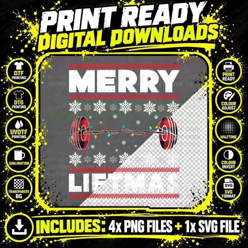 Merry Liftmas Funny Christmas Gym Workout Fitness Gift Png SVG Digital Bundle