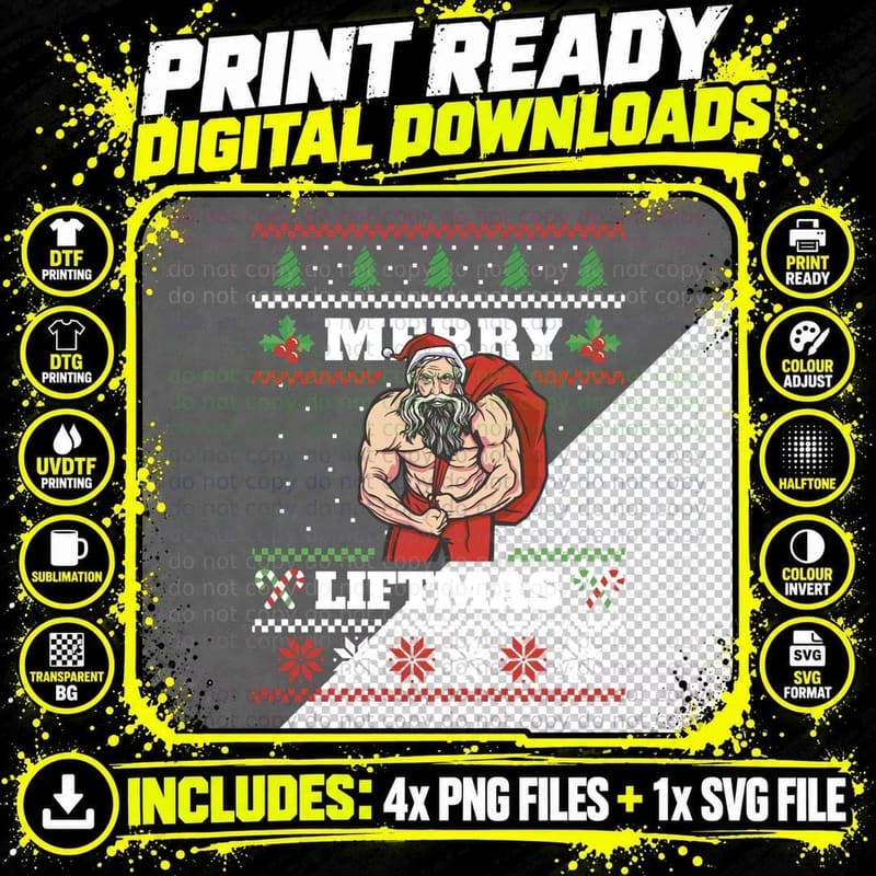 Merry Liftmas Ugly Sweater Christmas Fitness for Men Png SVG Digital Bundle