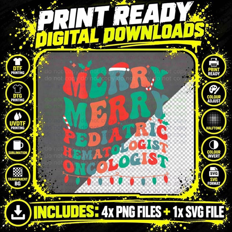 Merry Pediatric Hematologist-Oncologist Christmas Png SVG Digital Bundle