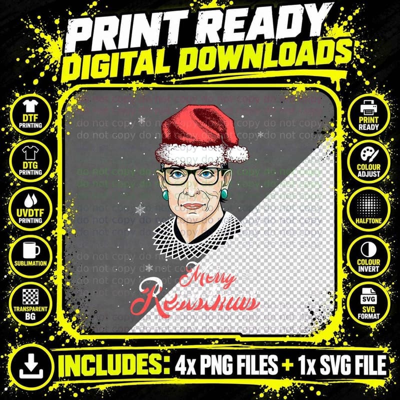 Merry Resistmas, RBG Ruth Bader Ginsburg Feminist Png SVG Digital Bundle