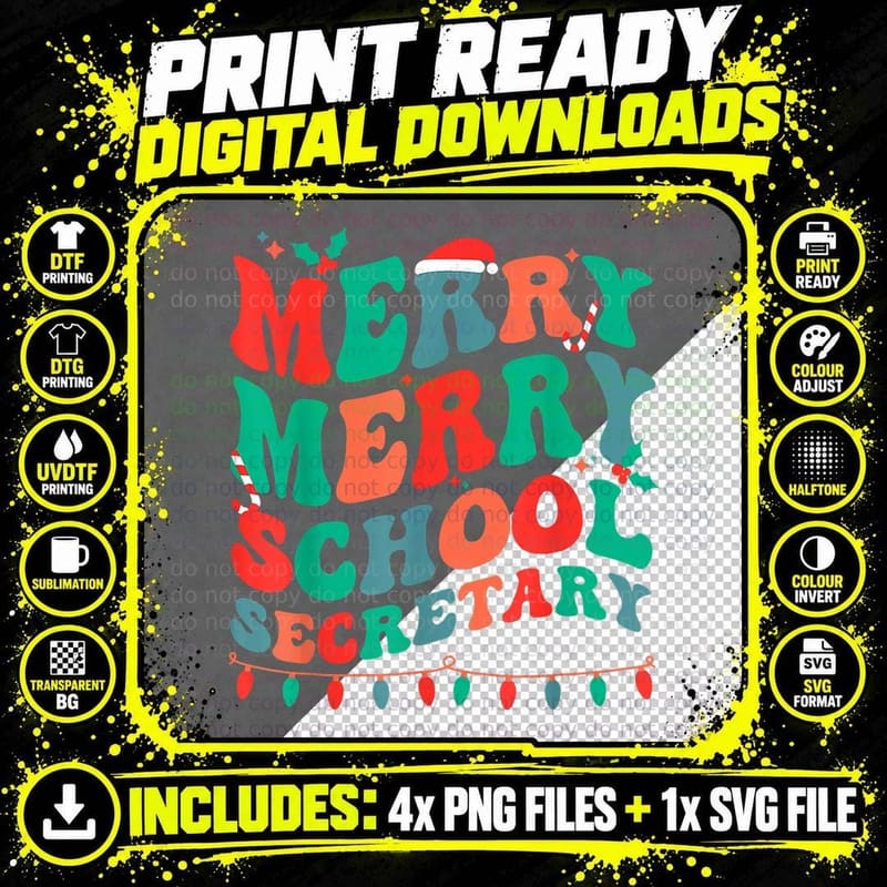 Merry School Secretary Christmas School Secretary Xmas Png SVG Digital Bundle