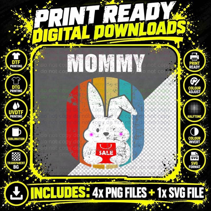 Mommy Bunny Mom Shopping Bag Christmas Mors Day T-Shirt Png SVG Digital Bundle