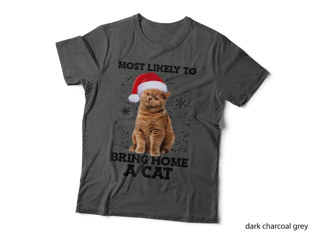 Most Likely to Bring Home Christmas Santa Hat Cat Toy, Holiday Gift T-Shirt