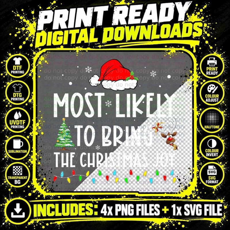 Most Likely to Bring the Christmas Joy Xmas Family Png SVG Digital Bundle