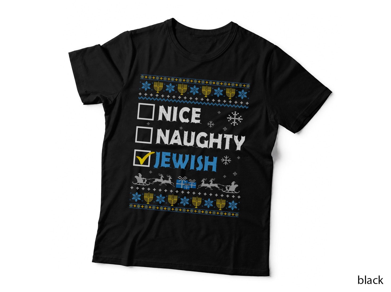 Nice Naughty Jewish Hanukkah Chanukah Jew Snow Ugly Sweater Pullover T-Shirt