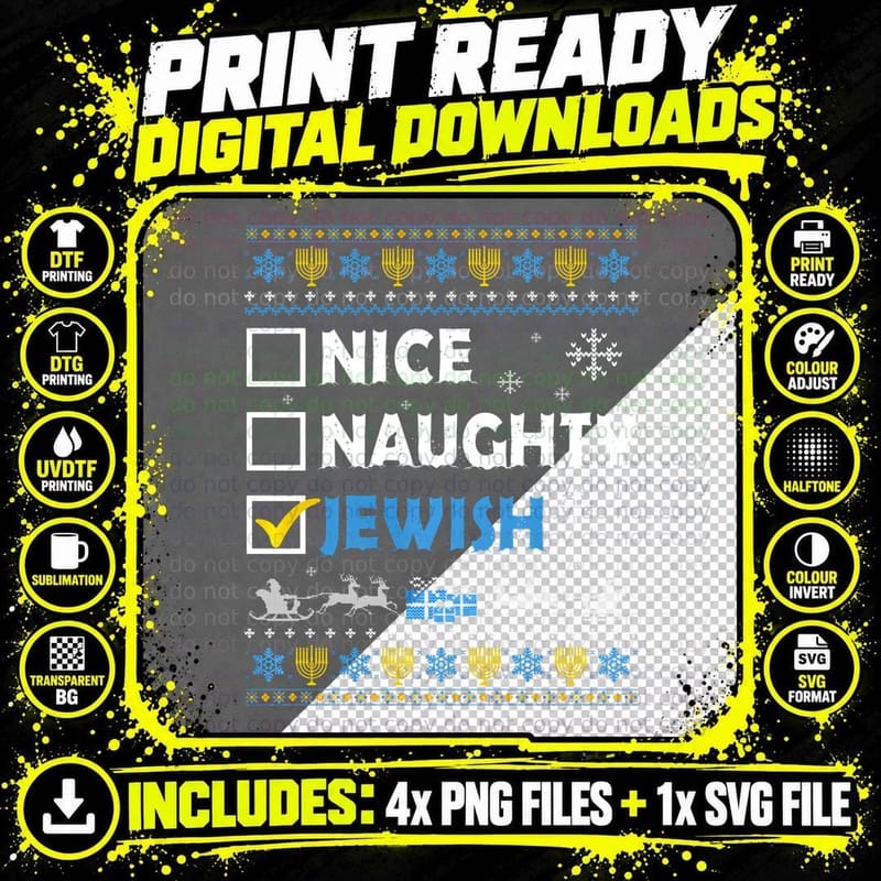 Nice Naughty Jewish Hanukkah Chanukah Jew Snow Ugly Png SVG Digital Bundle