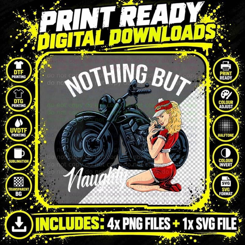 Nothing but Naughty Sexy Biker Chick Motorcycle Png SVG Digital Bundle