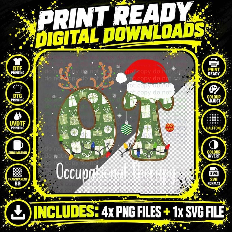 Occupational Therapy Christmas Retro Groovy OT Therapist Png SVG Digital Bundle