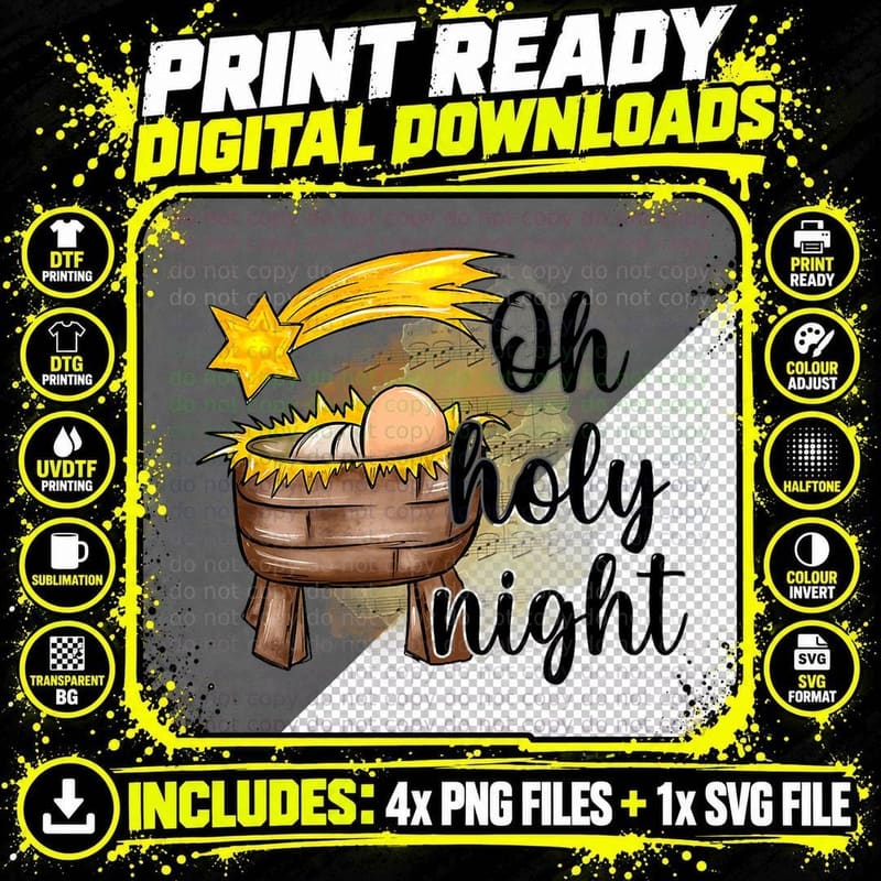 Oh Holy Night Jesus Christian Merry Christmas Xmas Vibes Png SVG Digital Bundle