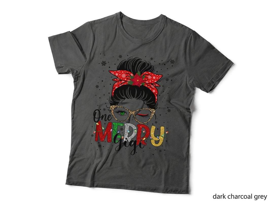 One Merry Gigi Messy Bun Funny Gigi Buffalo Plaid Christmas T-Shirt