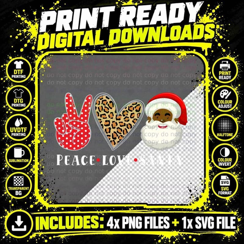 Peace Love African American Santa Claus Christmas 2021 Png SVG Digital Bundle