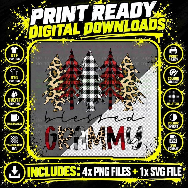 Personalized Blessed Grammy Christmas Tree Leopard Png SVG Digital Bundle