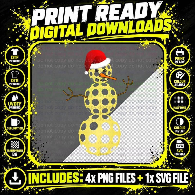 Pickleball Christmas T-Shirt Funny Pickleball Snowman Png SVG Digital Bundle
