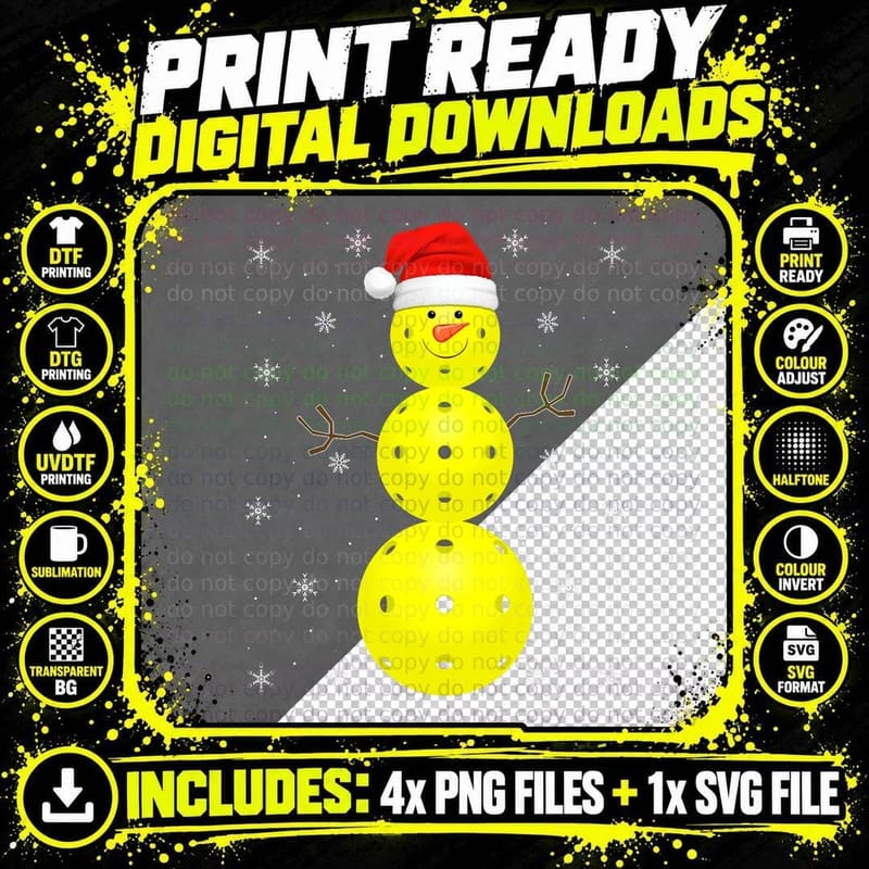 Pickleball Snowman Xmas Holiday Santa Pickleball Png SVG Digital Bundle