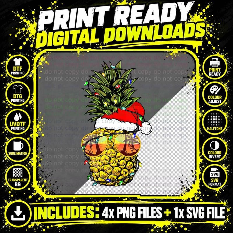 Pineapple Christmas Tree or Christmas in July Pineapple Png SVG Digital Bundle