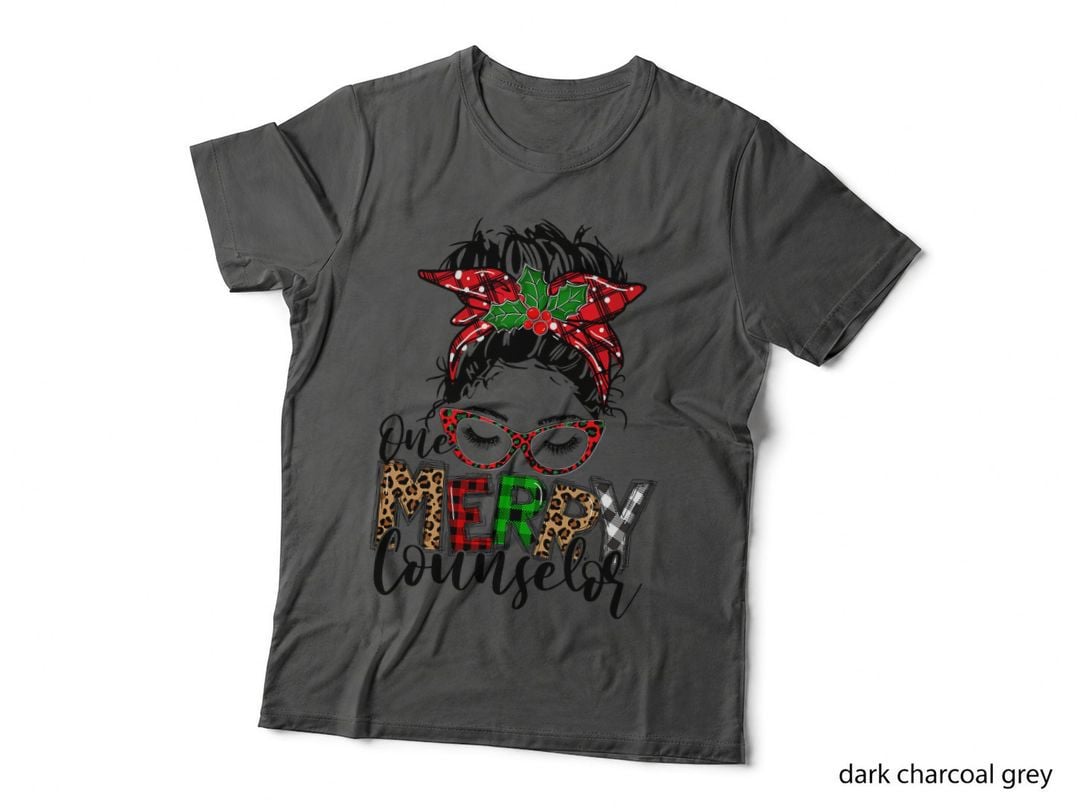 Red Plaid One Merry Counselor Messy Bun Christmas Pajamas T-Shirt