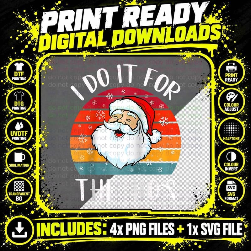 Retro Funny Christmas Santa I Do It for the Ho's Png SVG Digital Bundle