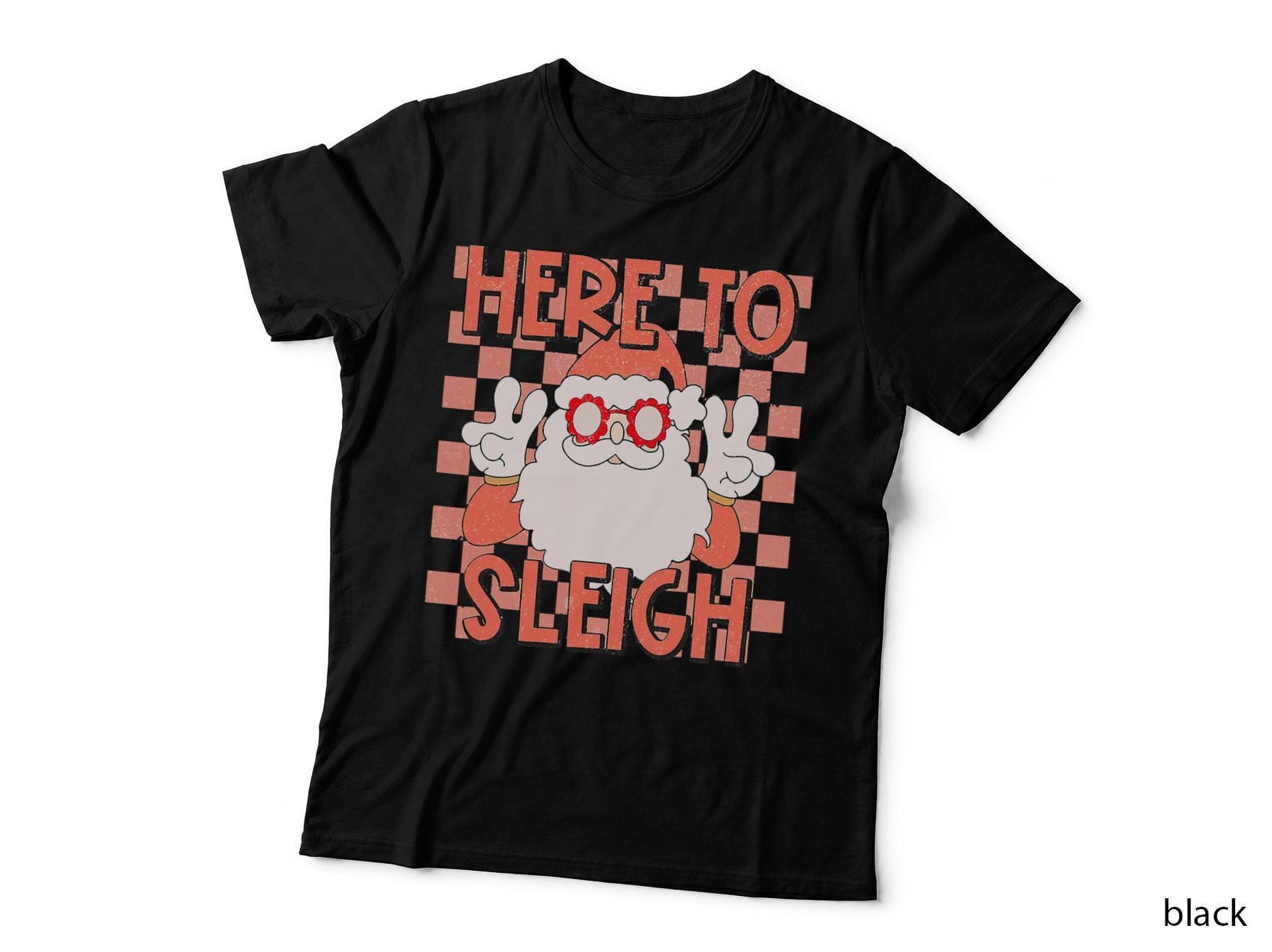 Retro Groovy Christmas Santa Here to Sleigh Xmas Women Men T-Shirt