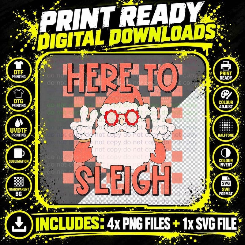 Retro Groovy Christmas Santa Here to Sleigh Xmas Women Png SVG Digital Bundle