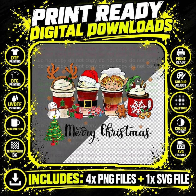 Retro Groovy Merry Christmas Hot Cocoa Santa Xmas Png SVG Digital Bundle