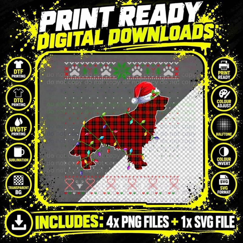 Santa Buffalo Plaid Golden Retriever Ugly Christmas Png SVG Digital Bundle