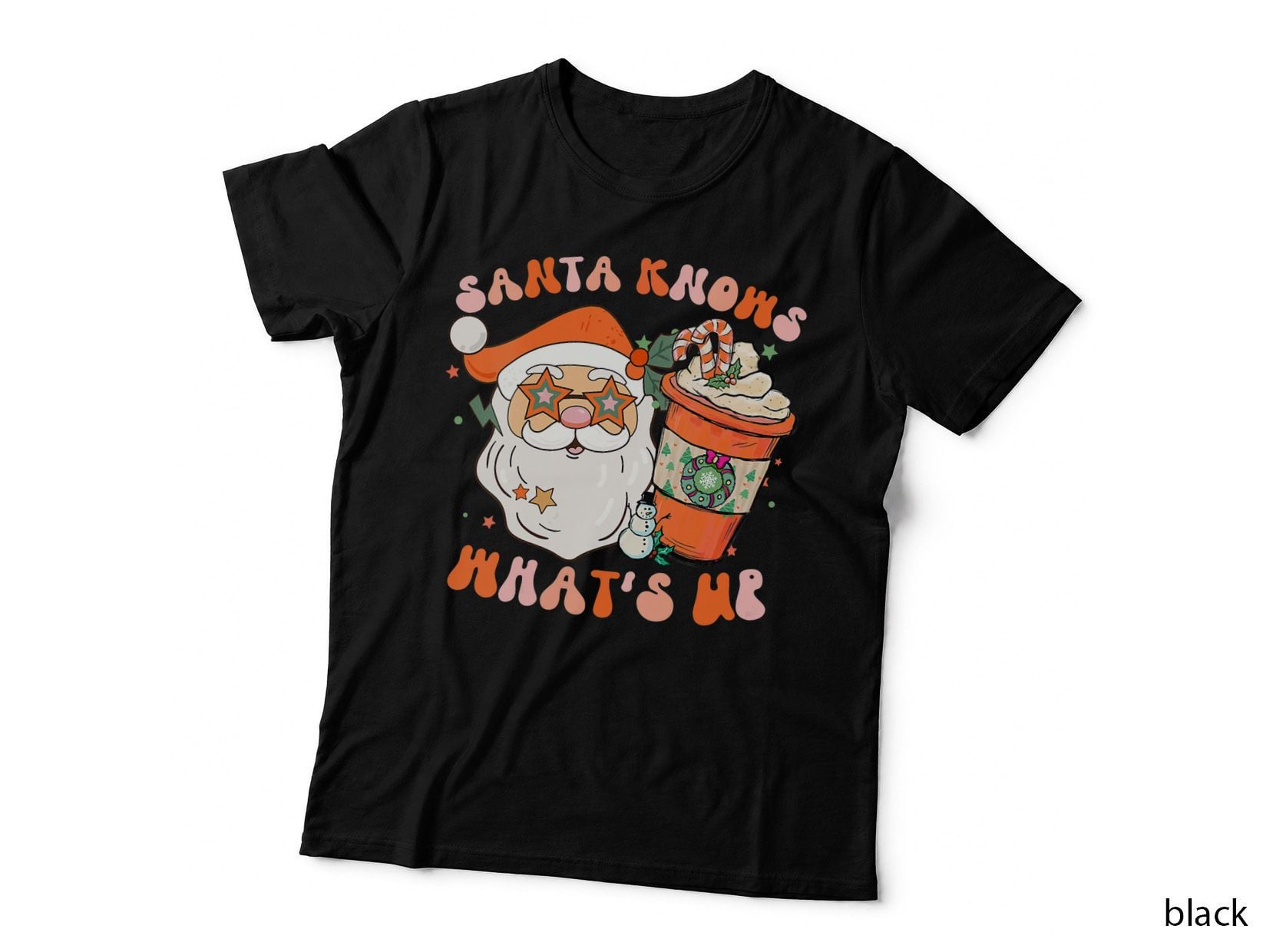 Santa Knows Retro Groovy Christmas Funny Santa T-Shirt, Gift Tee